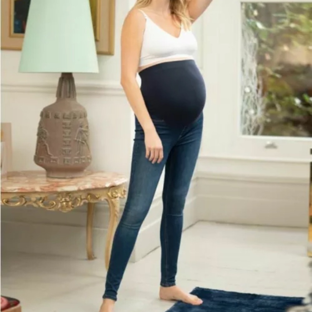 Seraphine Maternity Skinny Indigo Blue Jeans Size US 12 UK 14 Over Bump